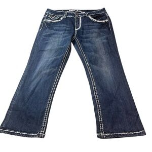 Miss Chic USA Y2K Bootcut Jeans Size 11 Juniors Dark Wash Embellished Stretch